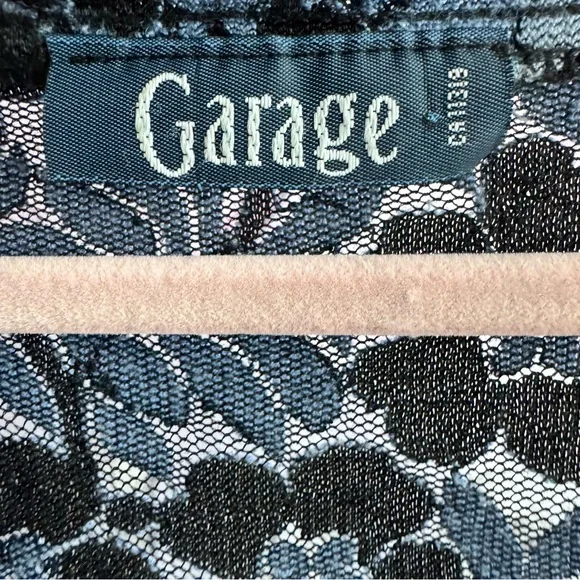 Garage top long sleeve lace blue mesh floral flowers v neck ruffle trim cute - Picture 7 of 9